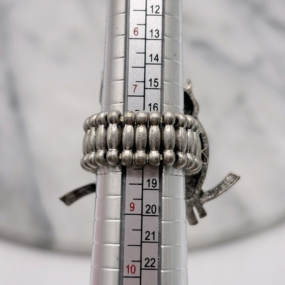 Antique Silver tone‎ & Crystal Duo OWL on Branch Stretch Band Ring - Picture 5 of 5